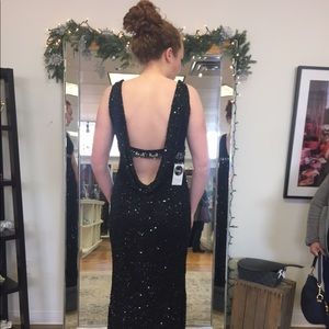 Black Prom Dress with Sequin and Beaded Detail